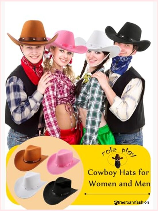 4 Pack Felt Cowboy Hats with Neck Drawstring for Western Party Costume